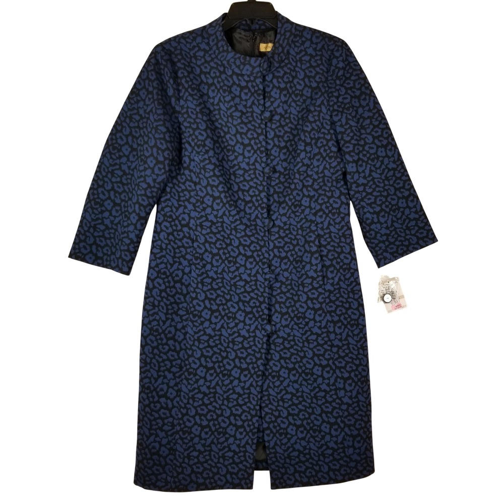 Nipon Boutique Jacket Dress Set Womens 12 Blue Leopard Jacquard Sheath 2PC New